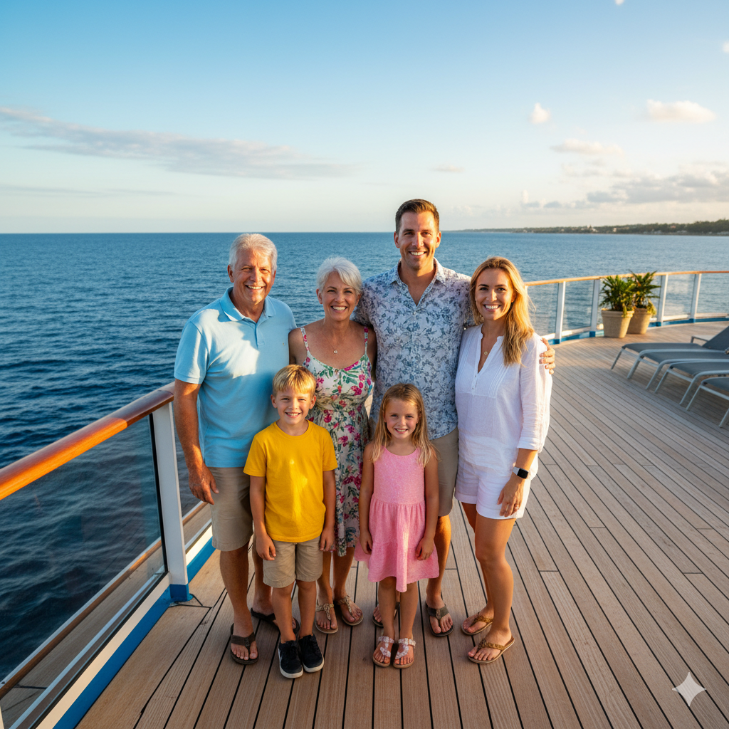 Multigenerational family photo while on a Cruise ship.