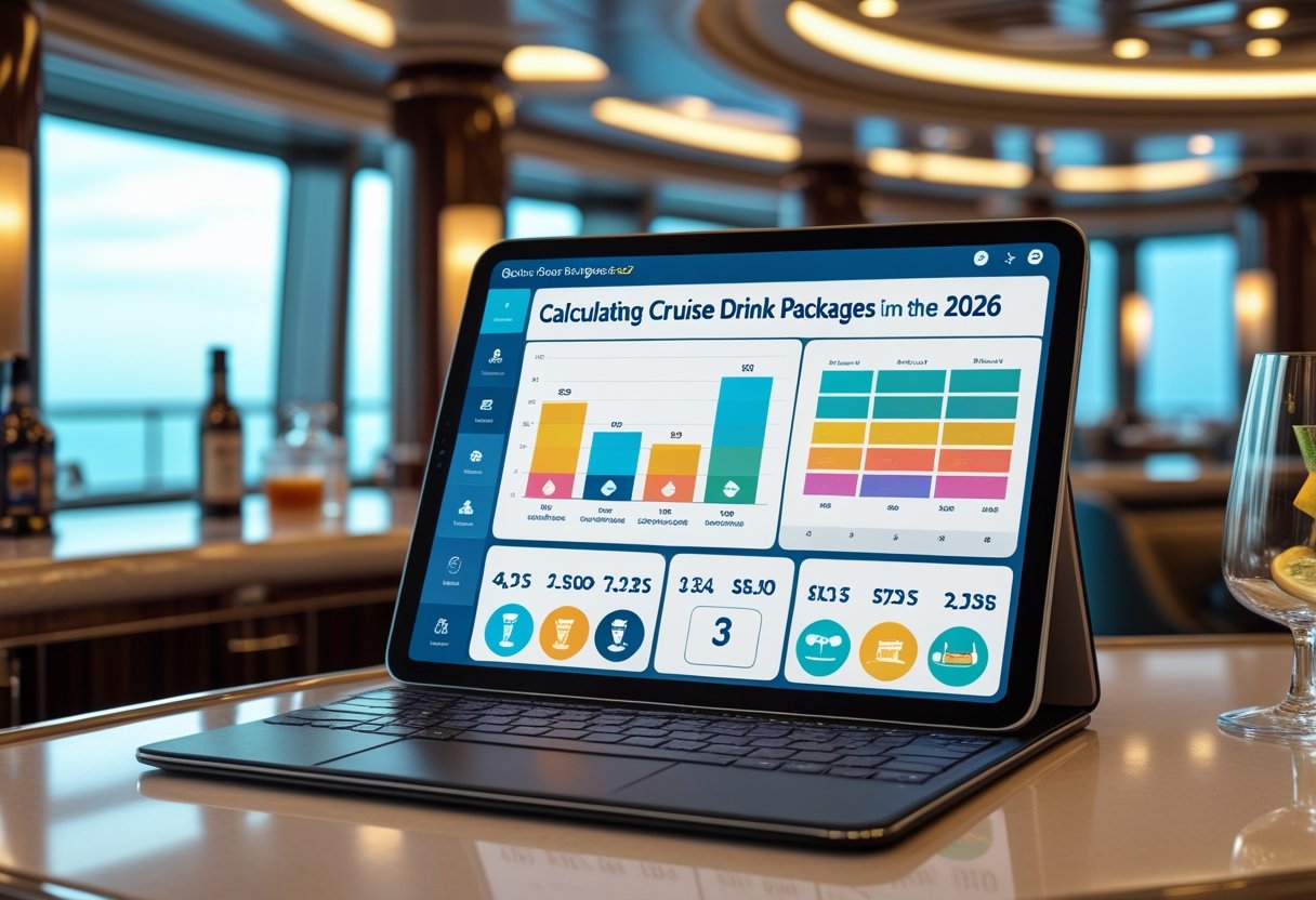 Laptop looking at Cruise drink packages and calulating if they are worth the investment