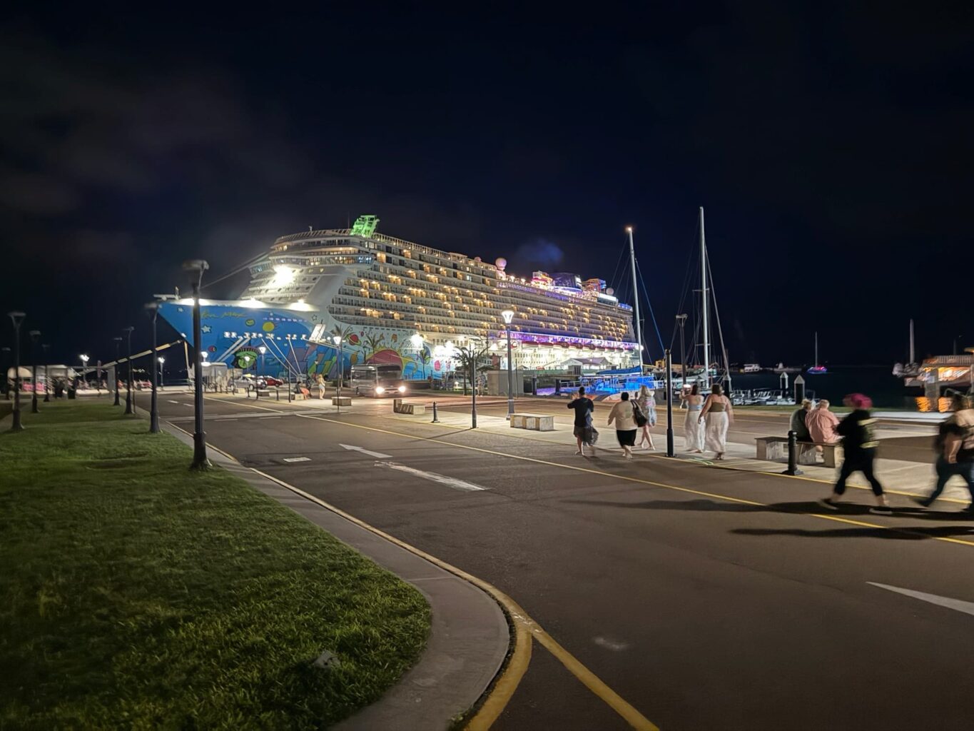 Breakaway-at-Night Norwegian Breakaway Nighttime shot docked at the Royal Navy Dockyard Bermuda