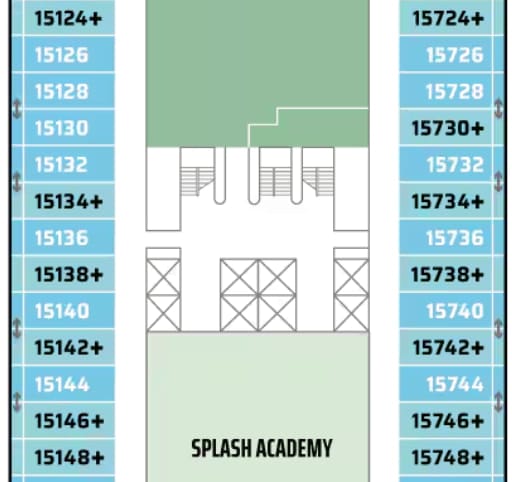 What Cruise Cabin Should You Book? A First-Timer's Guide 5 Cruise ship deck plan showing Splash Academy area and nearby staterooms with balcony indicators.